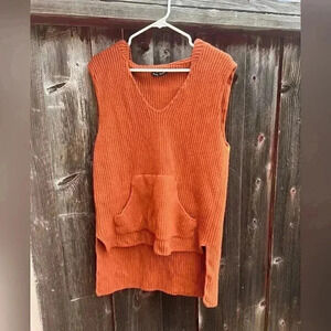 BAJA EAST ORANGE COTTON BLEND HOODIE HI LOW HEM SLEEVELESS SWEATER